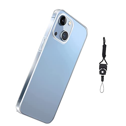 iPhone 14 Plus 用の ケース カバー クリア 全透明 対応 TPU 耐衝撃 指紋防止 薄型 軽量 黄変防止 ストラップホール付属 ネックストラップ付 Qi充電対応iPhone 14 Plus