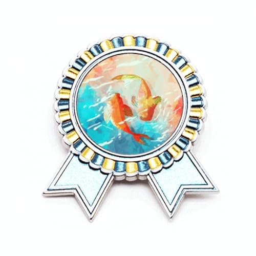 Broche koï style japonais rouge médaille en métal M aux finitions artistiques