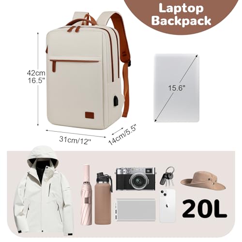 15.6" Laptop Backpack for Men Women, Small Travel Backpack with Luggage Strap for Airplane, White2