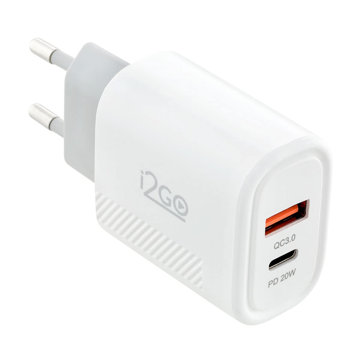 Carregador de Parede Ultra Rápido com 1 Saída USB-C Power Delivery 20W + 1 Saída USB-A 18W I2GO - i2GO PRO, Branco