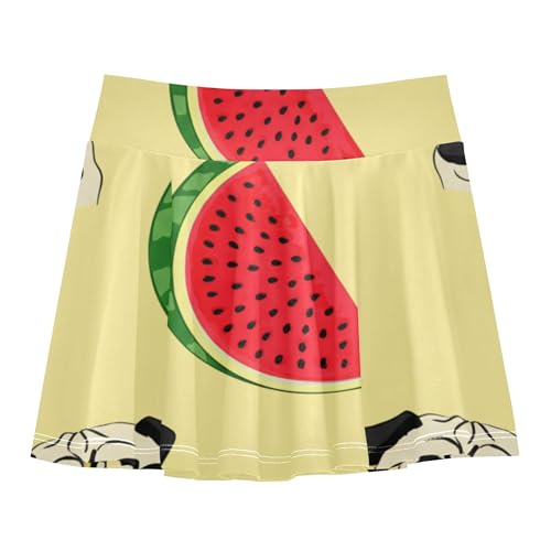 Toddlers Tennis Skirts Pug Dog Slices Watermelon Yellow Girls Skorts Athletic Shorts Clothes Teen Skirt 4t