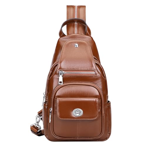 Image of Over Earth Genuine Leather Sling Bag for Women Men Small Causal Crossbody Purse Chest Backpack(O212E Brown)