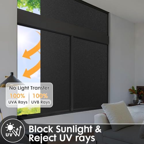 Image of WOO Home Frosted Glass Window Film & Stickers (12 X 84 Inchs) Privacy Window Cover for Home & Office - Easy Apply, UV Protection, Removable Decorative Film (Blackout Black 1 X 7 SQFT)