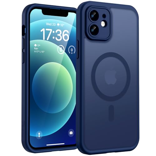 TOCOL Cover Magnetica per iPhone 12 6,1 Pollic, Compatibile con MagSafe, Protezione Fotocamera Integrata, Custodia Antiurto Traslucida Opaca, Blu