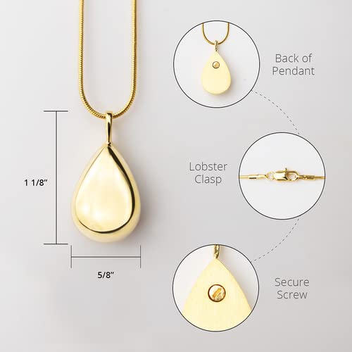 Perfect Memorials Timeless Teardrop 14K Gold Vermeil Cremation Jewelry (1 Cu/In) - Beautiful Keepsake Necklace/Memorial Urn Pendant For 1 Cu/In Of Adult Human Ashes, Lock Of Hair/Honor Your Loved One #TOP2