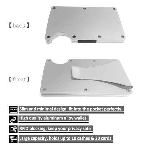 Generic Minimalist Wallet for Men, Slim Aluminum Metal Pocket Wallet with Money Clip, Blocks RFID Scanners ID Card Holder(Silver)3