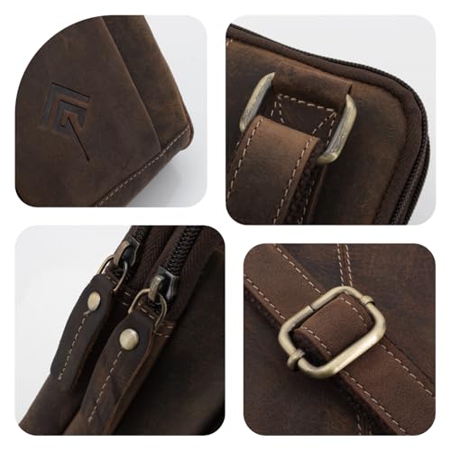 ekavale Umhängetasche Herren aus Leder - Stylische Schultertasche Herren Vintage - Messenger-Bag für Männer, für Alltag, Arbeit Robuste kleine Herrentasche (Wood)