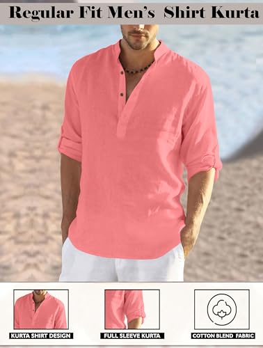 Image of Men's Kurta || Chinese Collar Long Sleeves || Straight Hip Length Kurtas || Short Kurta for Men || for Festival || Function || Occasion Wear Fancy Kurta for || Best Gifts for Men