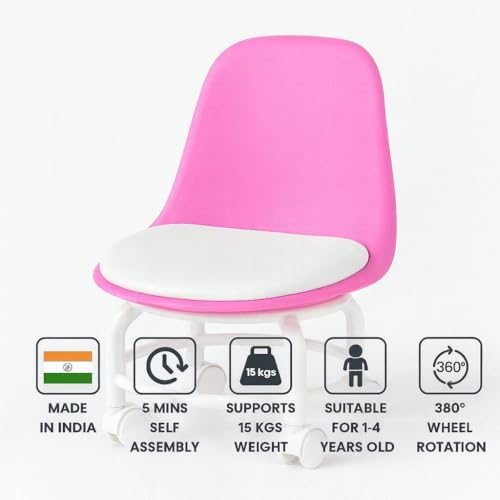 Image of The Tickle Toe Acrylic 360 Rotatable Chair | Mini Swivel Chair | High Resilience | Durable Backrest | Smart Wheels | Ideal for Adults & Kids | Pink