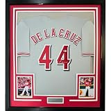 Framed Autographed/Signed Elly De La Cruz 35x39 Cincinnati Grey Baseball Jersey Beckett BAS COA