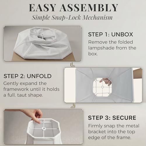 Image of 1-Pack White Square Cut Corner Lamp Shade, Includes Harp, 6.5 inch Top x 13 inch Bottom x 10.8 inch Height, Spider Fitter - Medium Lampshade for Table Lamps, Classic Fabric shade, Modern & Minimalist Home Decor.