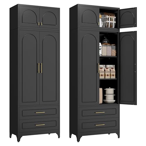 Polup 90" Metal Pantry Cabinet with 2 Drawers, Black