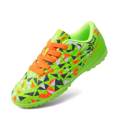 DREAM PAIRS Boys Girls Turf Indoor Soccer Shoes Lace Up Cleats for Little/Big Kid 9.5 Toddler Neon Green