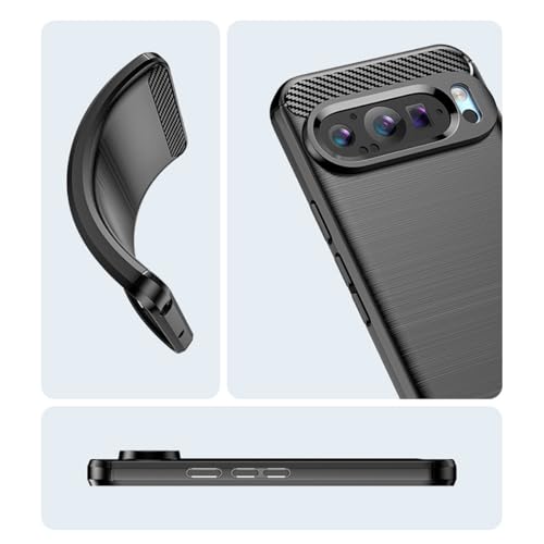 KEEPCA for Google Pixel 9 Slim Case,Thin Soft Flexible TPU Rubber Gel Skin Silicone Anti-Scratch Shock Absorption Carbon Fiber Protective Case Cover for Pixel 9, Brushed Black — view 3