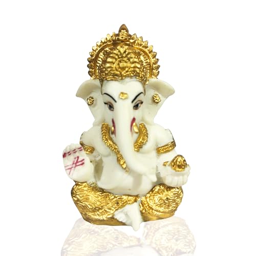 Image of 3.5 Inch Ganesha Idol Car Dashboard Idol Ganesha Murti Ganpati Idol for Home Decor Lord Ganesh Statue Gift for Office Desk Puja Room Figurine Decoration (Off White)