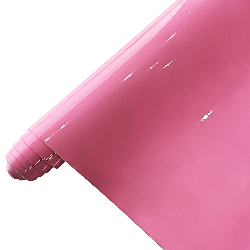 30x135cm Glossy Faux Leather Roll, Shiny Mirrored Synthetic Crafts Fabric for Hair Bows Clips Making (Pink)