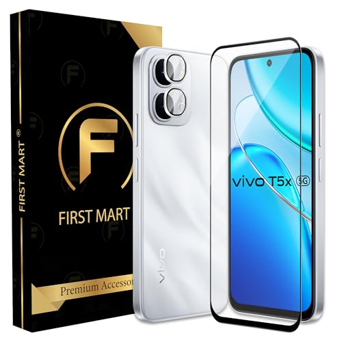 Image of FIRST MART Tempered Glass for Vivo T5x 5G with Silver Camera Ring Guard & Installation Kit | HD Clear Edge-to-Edge Screen Protector, Scratch Resistant, Case-Friendly | Pack of 1