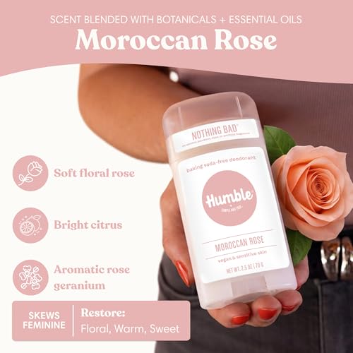 Image of Humble Aluminum-Free Deodorant, Moroccan Rose - 3 Pack | Baking Soda-Free, Clean, Fresh, Natural, Essential Oils, Sensitive Skin, Long-Lasting Odor Control, Cruelty-Free, Men & Women