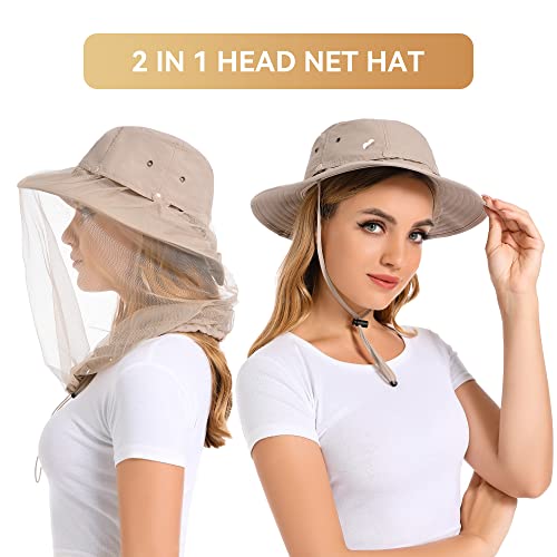 Image of Mosquito Head Net Hat - Bug Cap UPF 50+ Sun Protection with Hidden Netting for Beekeeping Hiking Women
