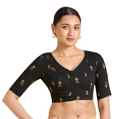 Image of Studio Shringaar Women's Handloom Cotton Silk Readymade Saree Blouse