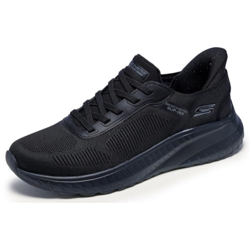 Image of Skechers Men's Bobs Squad Chaos Solid Step Sneaker | Casual Shoe, Vegan, Hands Free Slip-Ins, Heel Pillow, Memory Foam, Machine Washable, No Tie Fit, Engineered Knit, Bungee Lace