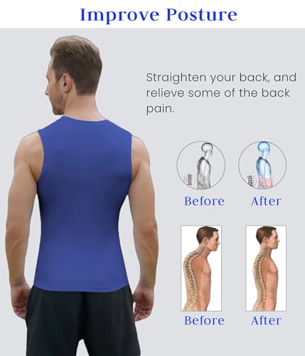 Image of Compression Shirt Men Slimming Body Shaper Vest Crewneck Workout Tank Top | Tummy Control Undershirts, Gynecomastia Compression Shirts, Back Support, Sleeveless Muscle Shirts, Shaping Tank Top
