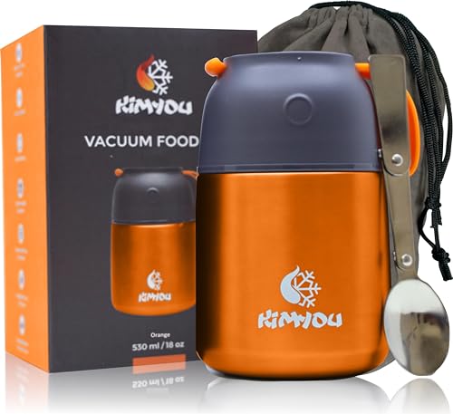 Kimyou Food Flask 530 | Premium Stainless Steel Vacuum Insulated Thermal Food Container | Food flasks for hot Food | Soup Flask | Soup containers | Vacuum flasks with Bag, Brush and Spoon Orange