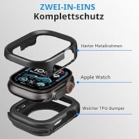 ZZDZZ 2 in 1 Hülle Kompatibel mit Apple Watch Ultra Ultra 2 49mm, Rundum Robuste Metall Rahmen Gehäuse Schutzhülle für iWatch 49mm - Schwarz – Ansicht 2