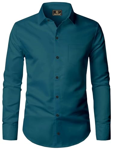 Image of BABIRUSA Men's Cotton Blend Shirt with Solid Bottom Down Long Sleeve Spread Collared Neck Regular Fit and Standard Length | Shirt for Man