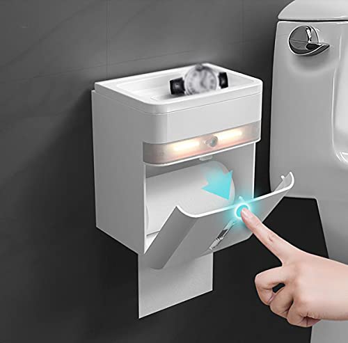 Toilet Paper Holder with Shelf Wall Mount Tissue Box Holder for Bathroom Decorative USB Charging Toilet Tissue Holder Storage Toilet Roll Holder with Led Smart Sensor Light Toilet Paper Holder with Shelf Wall Mount Tissue Box Holder for Bathroom Decorative USB Charging Toilet Tissue Holder Storage Toilet Roll Holder with Led Smart Sensor Light
