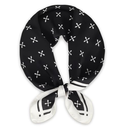EXTREE Fashion Silky Satin Headscarf for Women Girls: Exquisite Pattern Lightweight Silk Graceful Scarfs 27.5 x 27.5 inches Cross Arrow Black