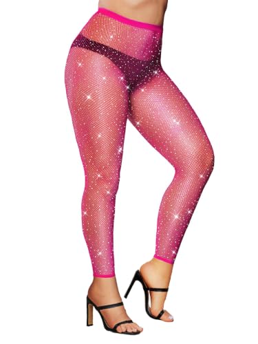Image of VINICUNCA Sparkly Fishnet Stockings for Women Colorful Tights Plus Size | high-elastic high-toughness nylon fishnet, reinforced toe & crotch, high waist no slip, perfect for halloween party cosplay
