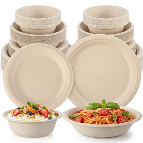 Havawish 200 Compostable Paper Plates & Bowls Set