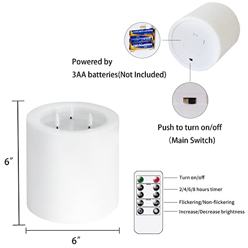Yeelida 3-Wick 6 Inchx6 Inch Large Flameless Pillar Candles With Remote Control And Timer Function,White Battery Operated Led Flickering Real Wax 3D-Wick Candles For Home Decor thumb #3