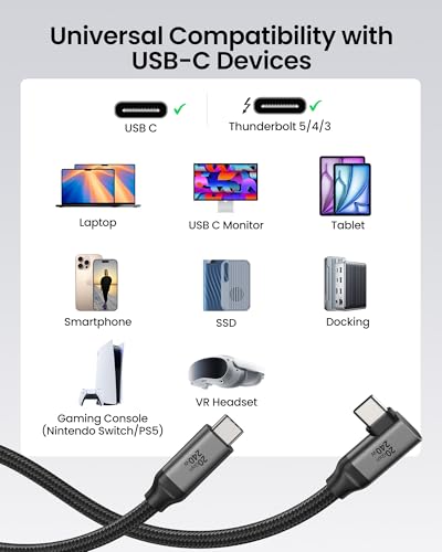 Image of Silkland Long USB C Monitor Cable 90 Degree 15FT, 8K@30Hz 5K /4K@60Hz Output | 20Gbps Data Transfer, Right Angle USB C 3.2 Gen 2x2 Cable, 240W PD Charging for iPhone 17,MacBook, Portable Monitor, Carplay