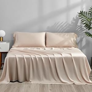 ACCURATEX Cooling Sheets King Size - Viscose Made from Bamboo, Luxury Cool Silky Sheet Set for King Size Bed, Super Soft Breathable Bedding Sheets up to 16 inches Deep Pockect,Sandy Sand Kin