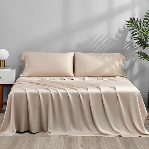 ACCURATEX Cooling Sheets Split King Size Sandy - Rayon Derrived from Bamboo, Luxury Hotel Sheet Set for Adjustable Bed, Super Soft Breathable Bedding Sheets up to 16 inches Deep Pockect