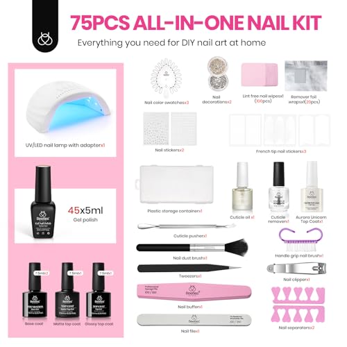 Image of Beetles Gel Nail Kit with U V Light - 75PCS Chic Outfits 45 Colors Gel Nail Polish Set All Season Nail Kit with 5PCS Base Top Coat Soak Off at Home Nails Kit Perfect Manicure Tool Set Gifts for Women