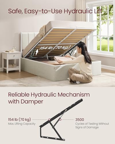 Image of VASAGLE Lift Up Storage Bed Frame, Full Size, Upholstered Headboard