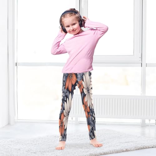 Bolaz Toddler Girls Leggings Printed Yoga Pants Leggings White Orange Flower for Kids4