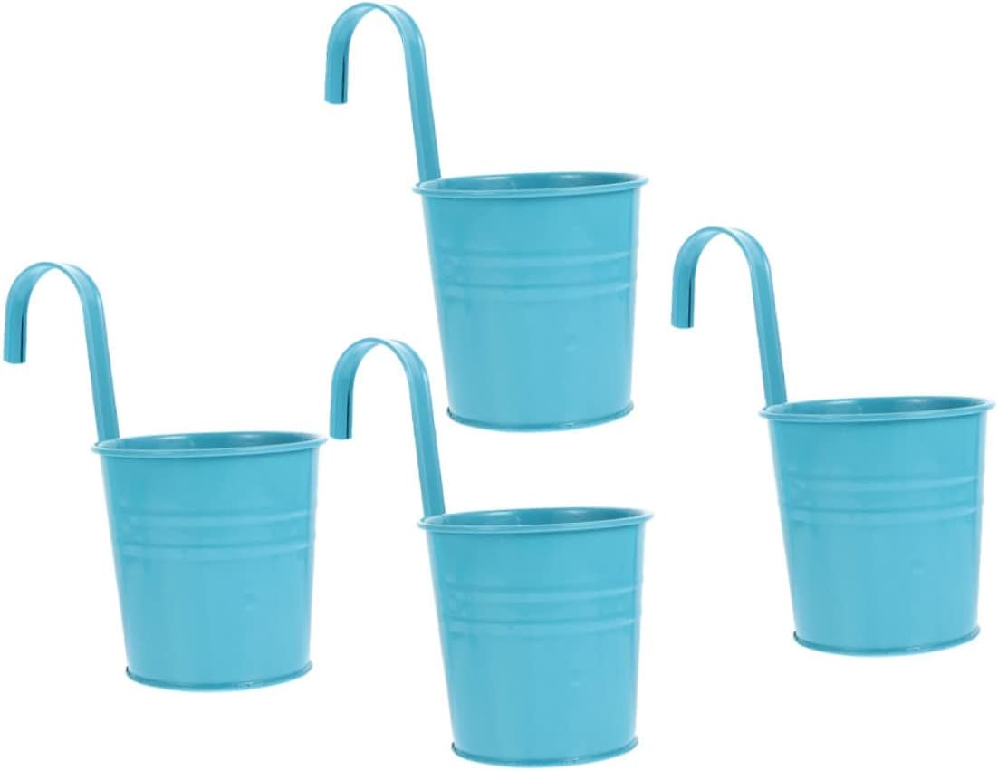 4Pcs Iron Hanging Bucket with Detachable Hook Drainage for Balcony Gardening Versatile Plant Pot for Home and Storage
