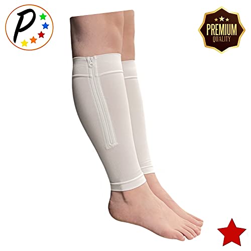 Image of Presadee Premium White Footless 20-30 mmHg Compression YKK Zipper Shin Sleeves (3)