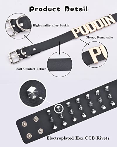 Puddin Choker Halloween Set Adjustable Punk Leather Letter Collar Necklace Tattoo Stickers Rivets Spike Bracelet Halloween Cosplay Accessories for Women Girls3