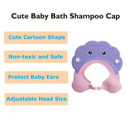 Image of 2 Pieces Baby Shower Cap Shield Toddler Bathing Hat Adjustable Shower Visor Cap Infants Bath Ears Head Protection Safe Shampoo Shower Cap Guard Soft Washing Hair Shield Hat for Kids Boys Girls 6M-6Y