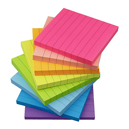 Lined Sticky Notes 3x3, 8 Color Bright Colorful Sticky Pad, 8 Pads/Pack, 80 Sheets/Pad, Self-Sticky Note Pads