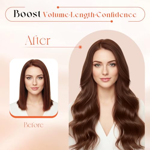 Image of Sunny Hair Clip in Hair Extensions Real Human Hair Mahogany Auburn 22 Inch | Extensions for Women Real Hair Clip in, Dark Reddish Brown, Secure Hold, Silky Shiny Texture, Natural Blend for Party 120g