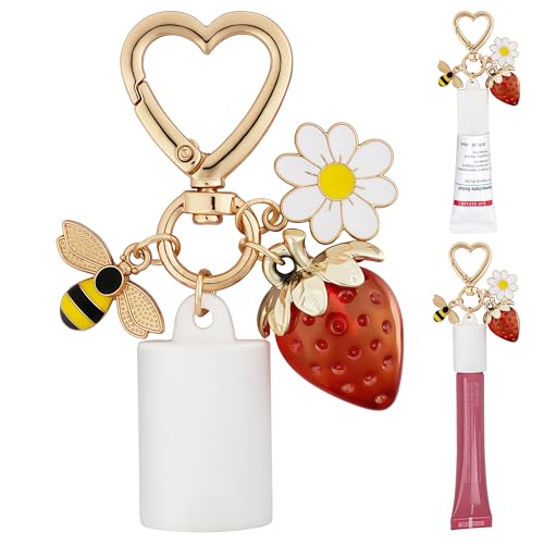 BydGxy Bee Lip Gloss Keychain Cap Holder, Compatible with most Lip Balm, Chapstick, Summer Fridays & Sol de Janeiro - Cute Bag Charm, a Portable Accessory for Lipgloss & Hand Cream