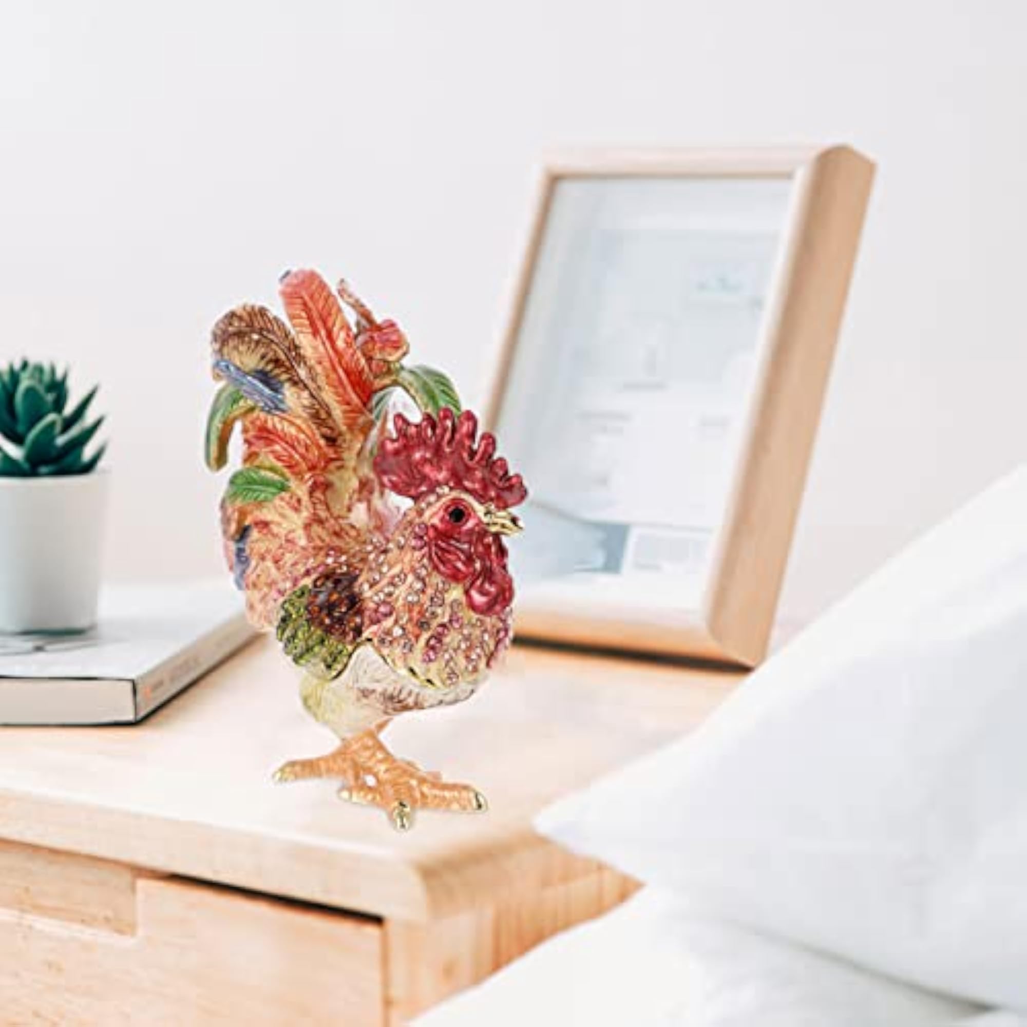 Rooster Trinket Box, Hinged Enameled Jewelry Box