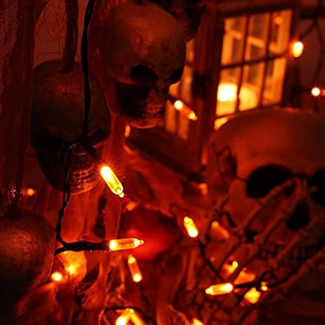 Joomer Orange Halloween Lights, 33ft 100 LED Battery Operated Mini String Lights Waterproof with 8 Modes & Timer Function for Halloween Decorations