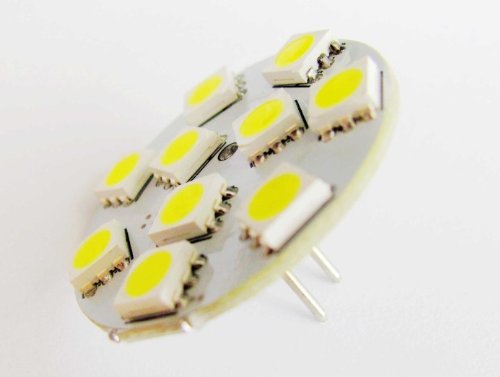 CBConcept 2XLEDG4BP10SMD-CW LED Disc Type G4 Base Lamp Back Pin with 10 High Power 5050SMD LEDs,12 Volt , JC G4 Bi-pin Bulb Replacement for RV Camper Trailer Boat Marine,1.2 Watt 140 Lumen - White